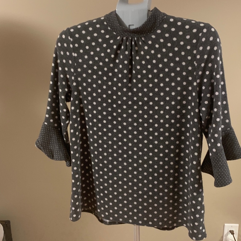Faith and Joy Charcoal Sweater with White Polka Dots